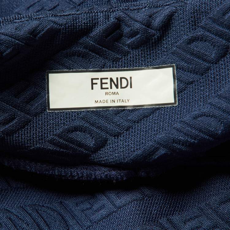 Pre Owned Fendi Navy Blue FF Logo Jacquard Knit Leggings S