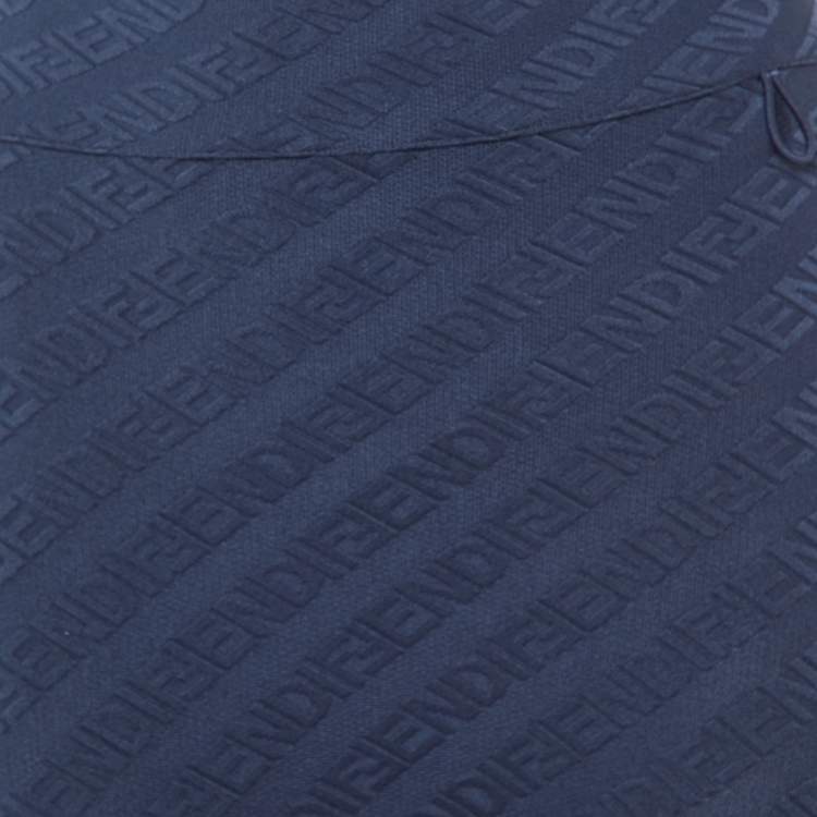 Pre Owned Fendi Navy Blue FF Logo Jacquard Knit Leggings S