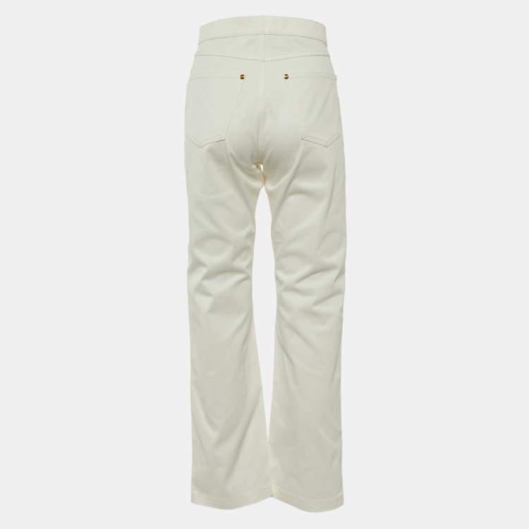 Pre Owned Fendi White Denim FF Detail Straight Fit Jeans M/Waist 30"