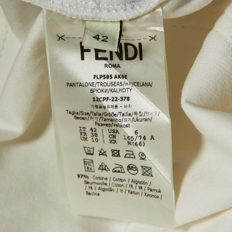 Pre Owned Fendi White Denim FF Detail Straight Fit Jeans M/Waist 30"