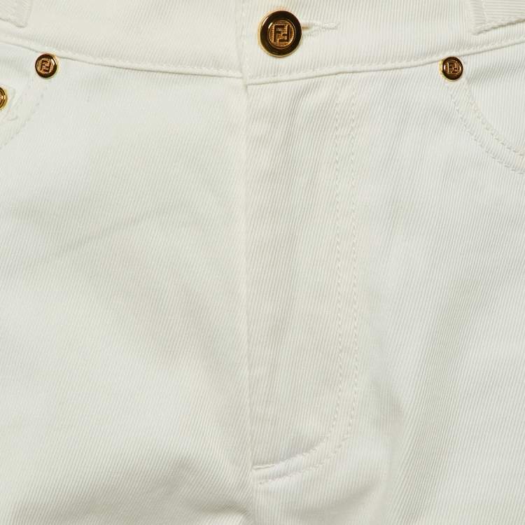 Pre Owned Fendi White Denim FF Detail Straight Fit Jeans M/Waist 30"