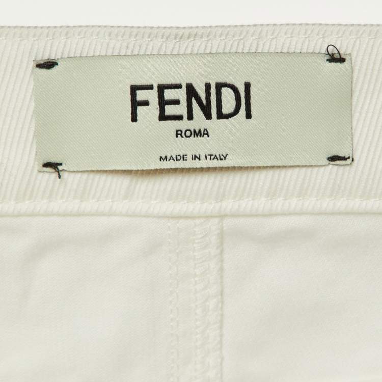 Pre Owned Fendi White Denim FF Detail Straight Fit Jeans M/Waist 30"