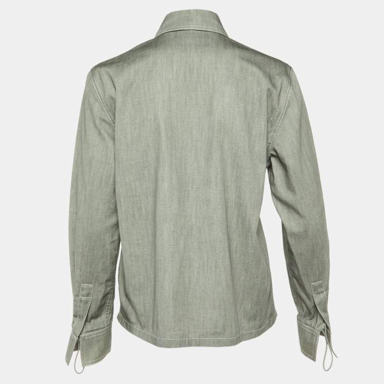 Pre Owned Fendi Grey Cotton FF Pocket Detail Half Placket Top S
