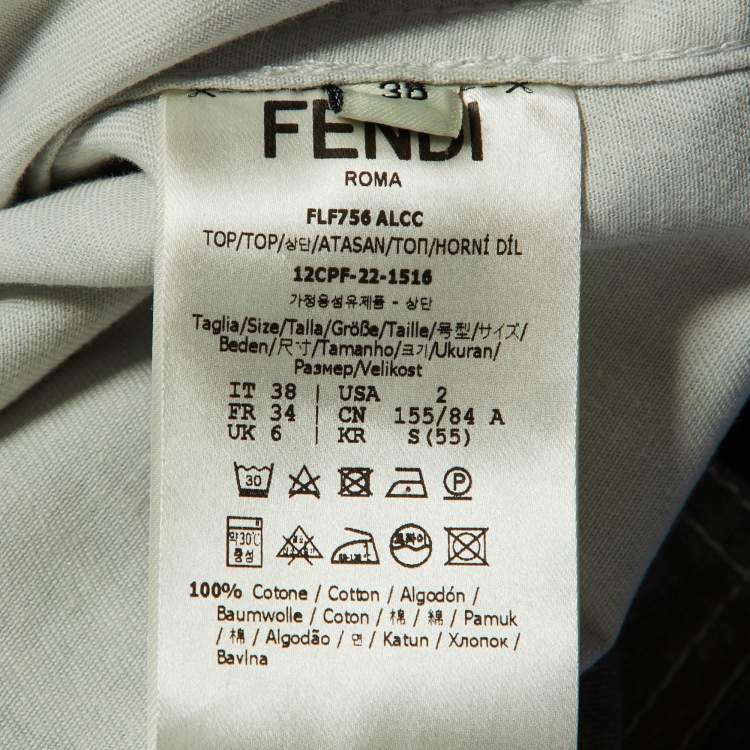 Pre Owned Fendi Grey Cotton FF Pocket Detail Half Placket Top S