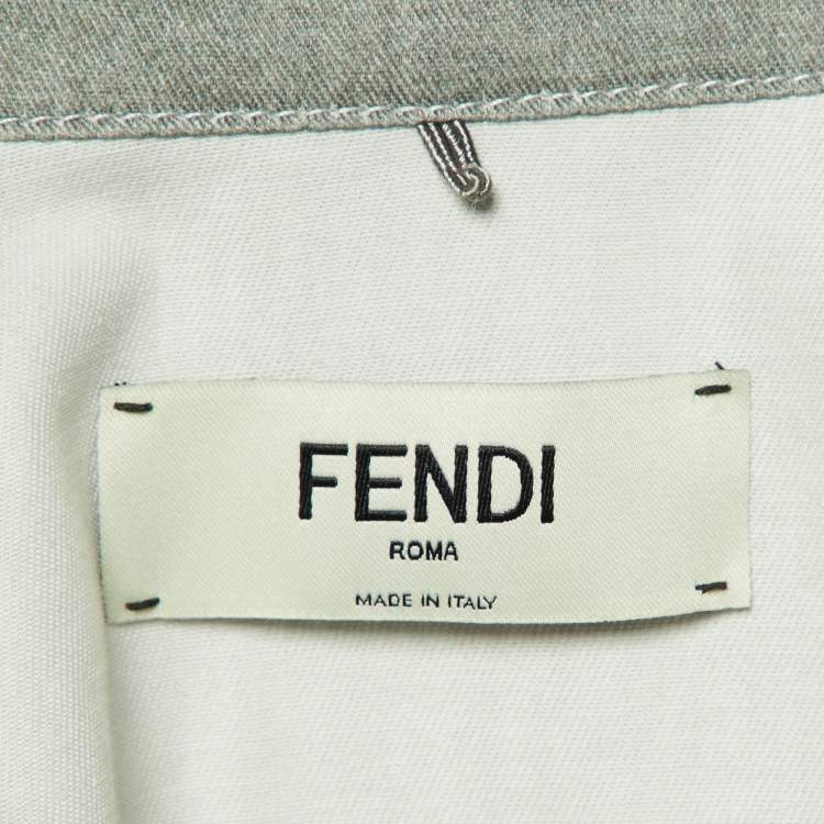 Pre Owned Fendi Grey Cotton FF Pocket Detail Half Placket Top S