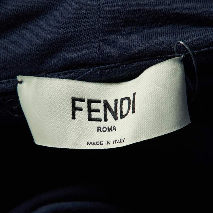 Pre Owned Fendi Navy Blue Jersey Cropped Hoodie & Trousers Set S