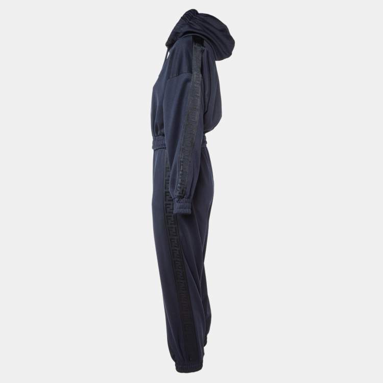 Pre Owned Fendi Navy Blue Jersey Cropped Hoodie & Trousers Set S