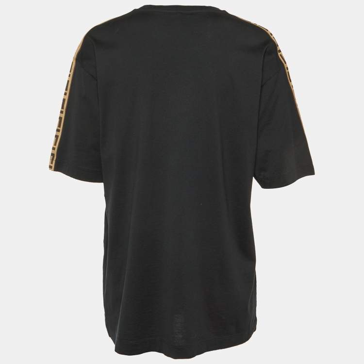 Pre Owned Fendi Black FF Logo Embossed Cotton Crew Neck T-Shirt M