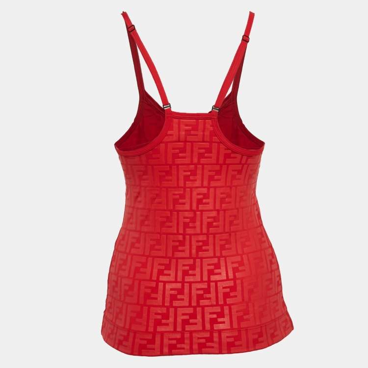 Pre Owned Fendi Red Zucca Print Jersey Tank Top S