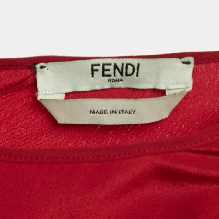Pre Owned Fendi Red Silk and Crepe Pleated Cocktail Maxi Dress L