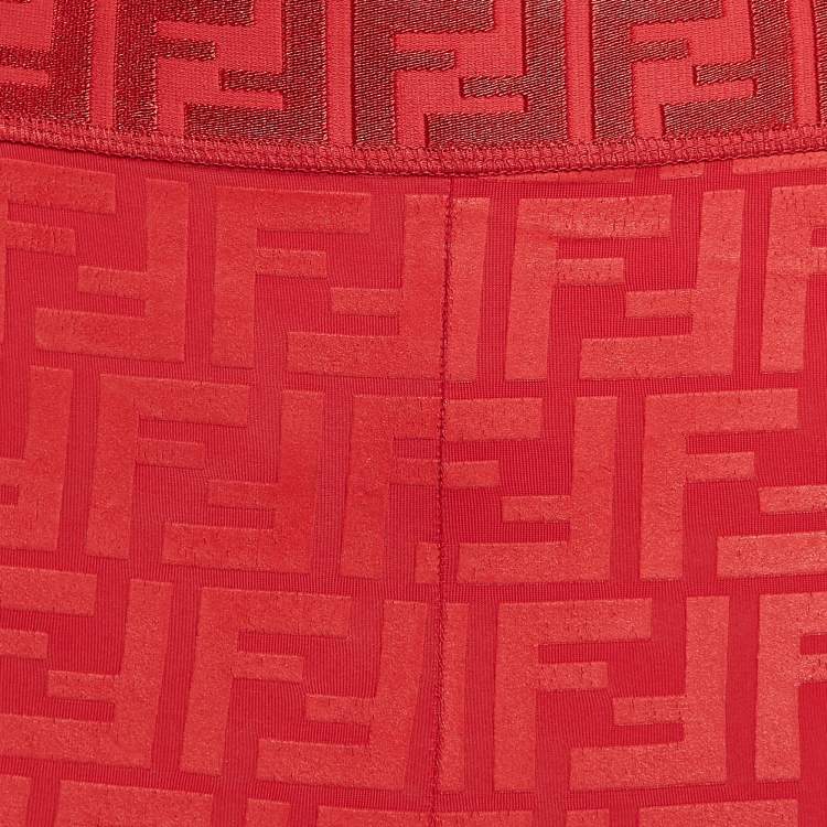 Pre Owned Fendi Red Zucca Print Jersey Biker Shorts S