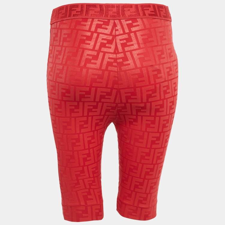 Pre Owned Fendi Red Zucca Print Jersey Biker Shorts S