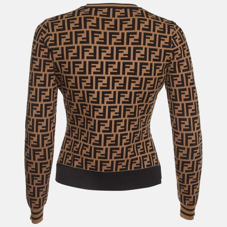 Pre Owned Fendi Brown Zucca Monogram Knit Sweatshirt S