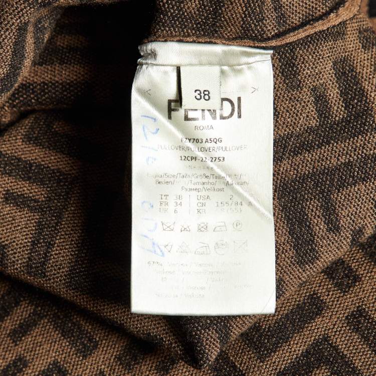 Pre Owned Fendi Brown Zucca Monogram Knit Sweatshirt S