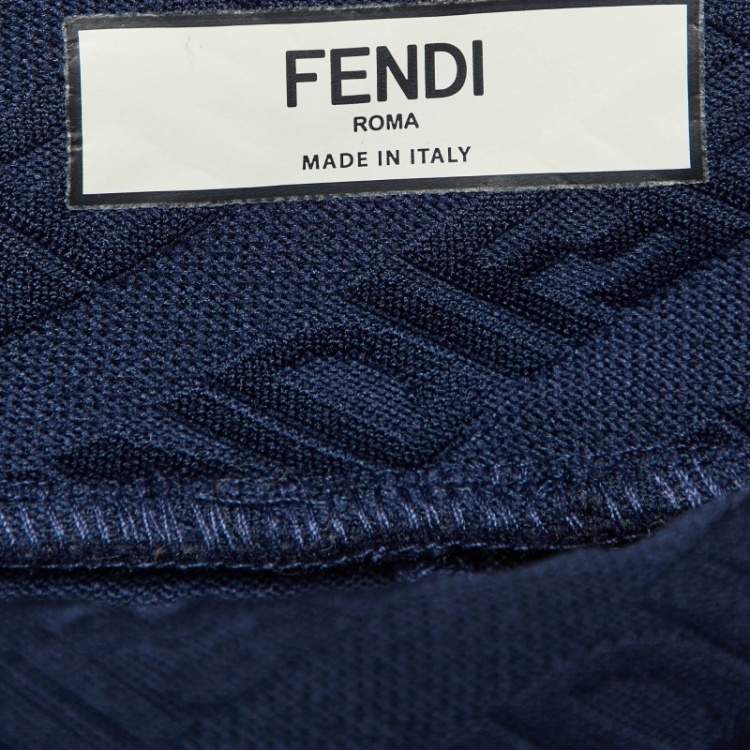 Pre Owned Fendi Navy Blue FF Logo Jersey Crop Top & Leggings Set S/M 