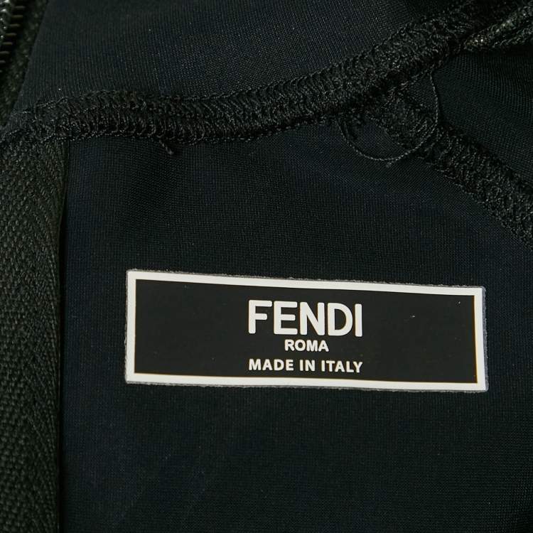 Pre Owned Fendi Black FF Logo Print Jersey Trimmed Jumpsuit M