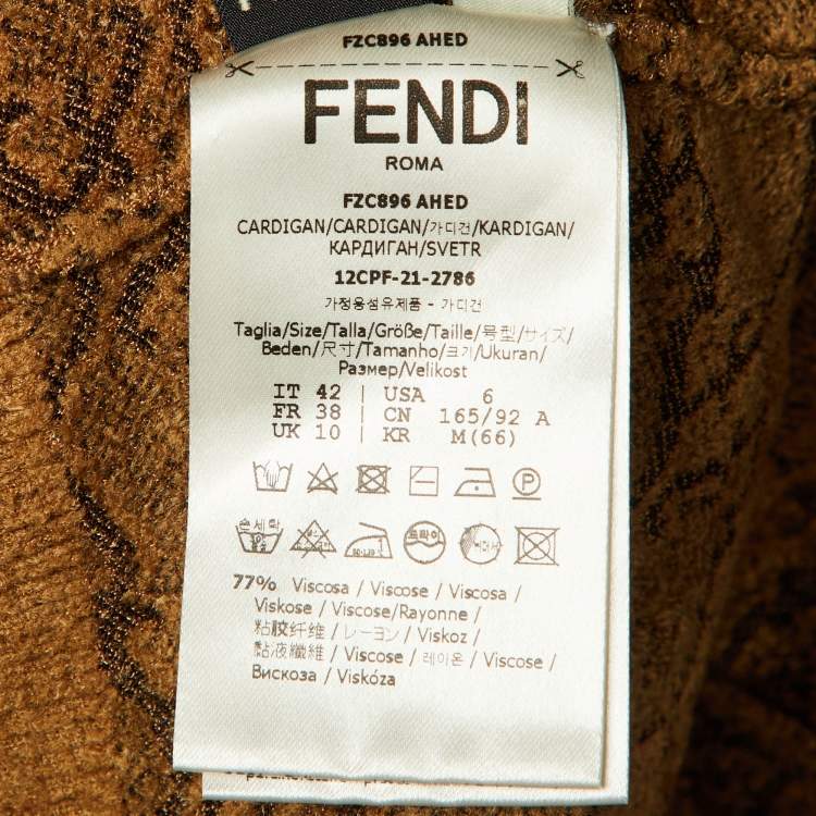 Pre Owned Fendi Brown Jacquard Knit Cardigan and Trousers Set M/S