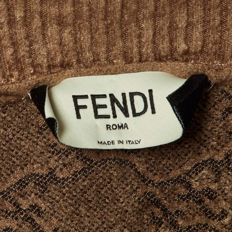 Pre Owned Fendi Brown Jacquard Knit Cardigan and Trousers Set M/S