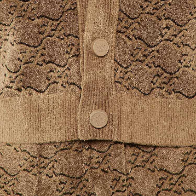 Pre Owned Fendi Brown Jacquard Knit Cardigan and Trousers Set M/S