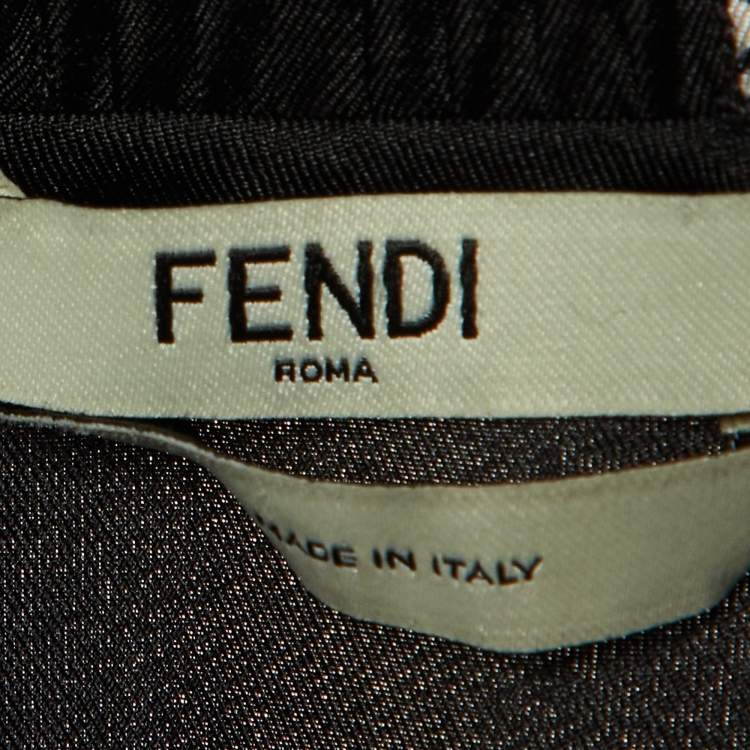 Pre Owned Fendi Black Logo Printed Silk Midi Dress M