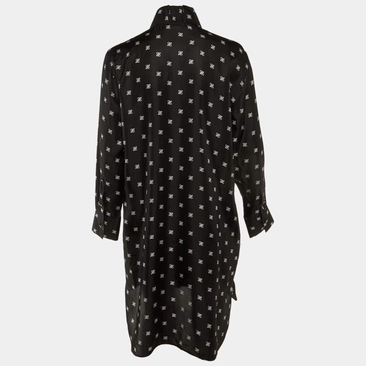 Pre Owned Fendi Black Logo Printed Silk Midi Dress M