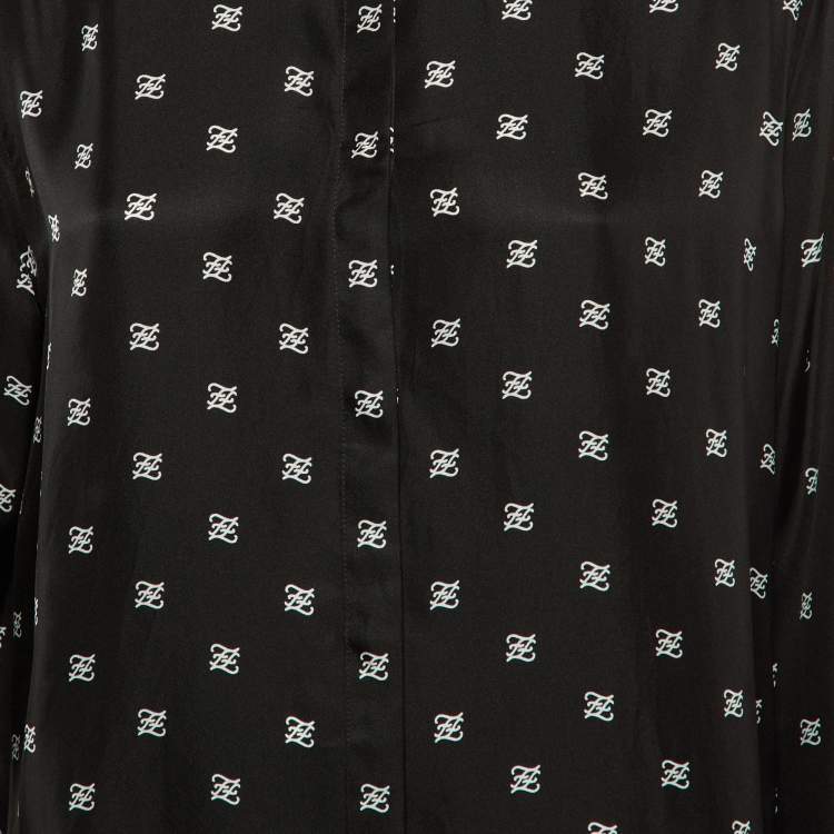 Pre Owned Fendi Black Logo Printed Silk Midi Dress M