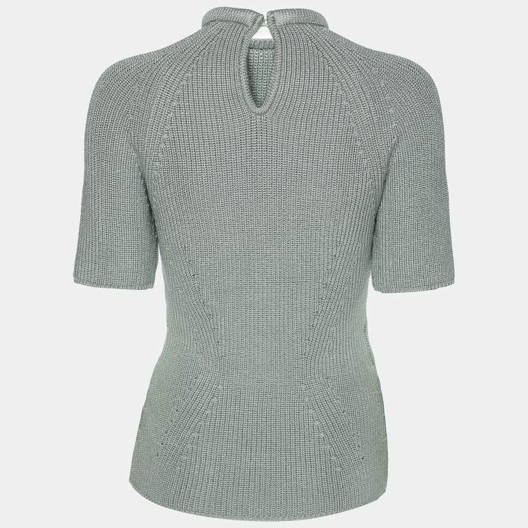 مملوكة مسبقًا Fendi Mint Blue Knit High Neck Half Sleeve T-Shirt M