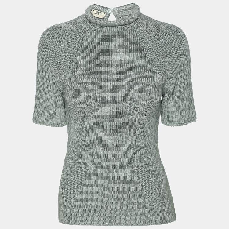 مملوكة مسبقًا Fendi Mint Blue Knit High Neck Half Sleeve T-Shirt M