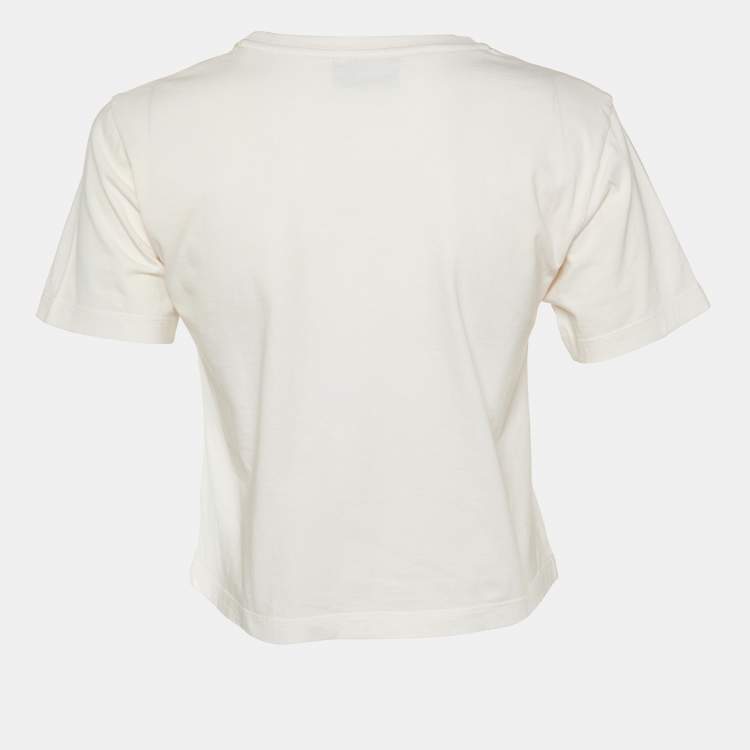Pre Owned Fendi Pink Logo Embroidered Jersey Crop T-Shirt S