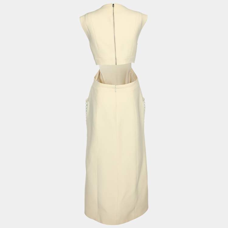 مملوكة مسبقًا Fendi Cream Wool Silk Flared Midi Dress L