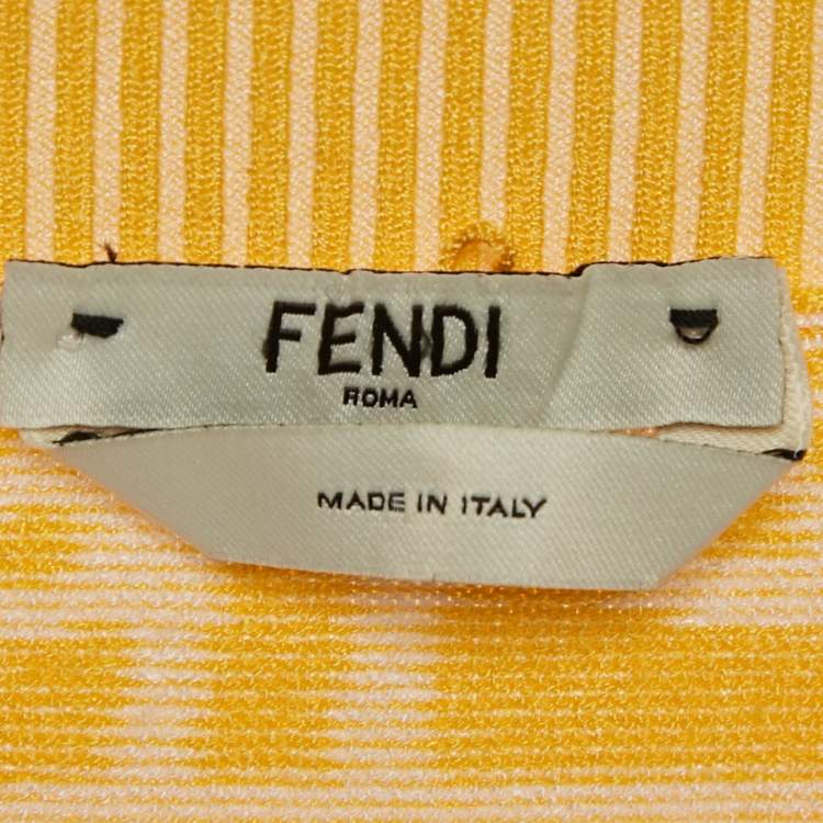 Pre Owned Fendi Yellow Logo Pattern Knit Button Front Cardigan and Skirt Set S/XS