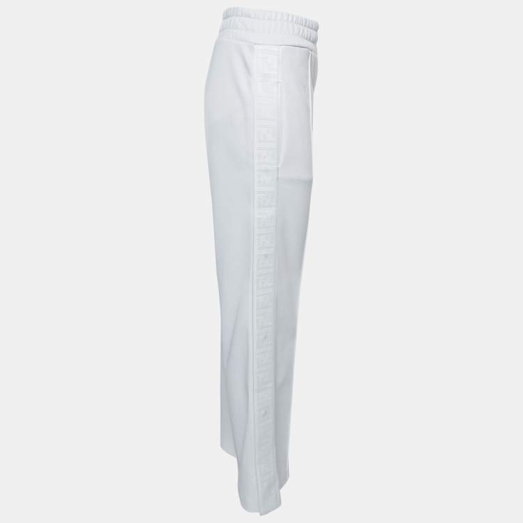 Pre Owned Fendi White Zucca Side Stripe Jersey Trackpants S