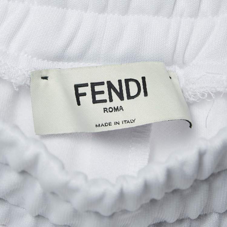 Pre Owned Fendi White Zucca Side Stripe Jersey Trackpants S