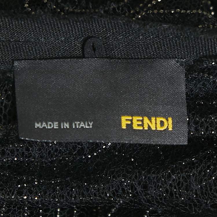Pre Owned Fendi Black Embroidered Tulle Metal Embellished Sheer Mini Dress M