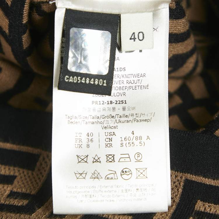 Pre Owned Fendi Brown/Black Zucca Jacquard Knit Bodycon Midi Dress S