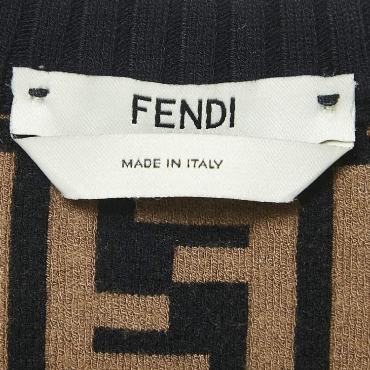 Pre Owned Fendi Brown/Black Zucca Jacquard Knit Bodycon Midi Dress S