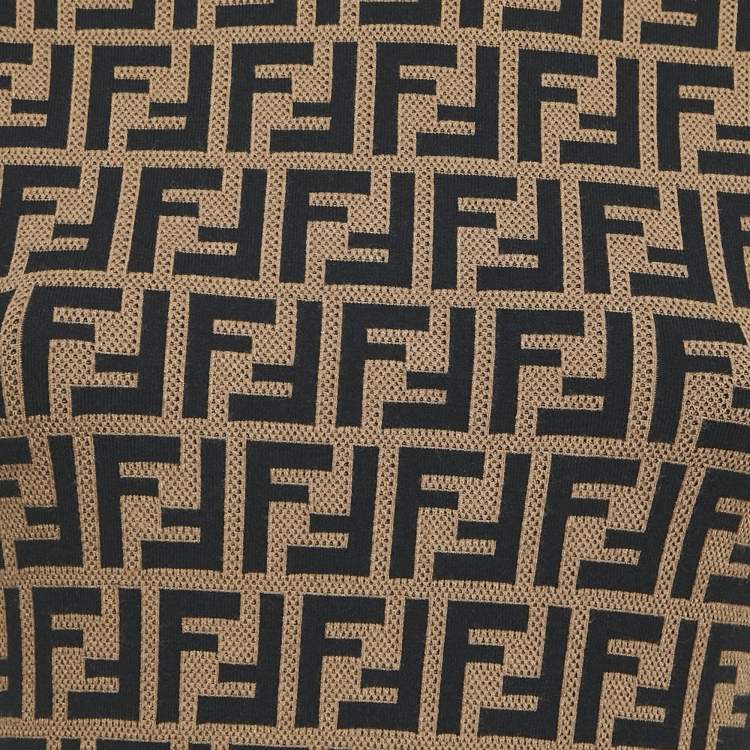 Pre Owned Fendi Brown/Black Zucca Jacquard Knit Bodycon Midi Dress S