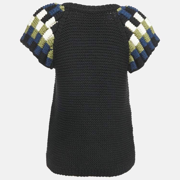 Pre Owned Fendi Black Crochet Half Sleeve Top S