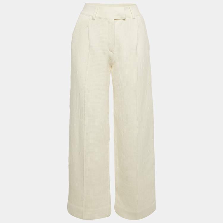 Pre Owned Fendi Beige Cotton Knit Wide-Leg Trousers S