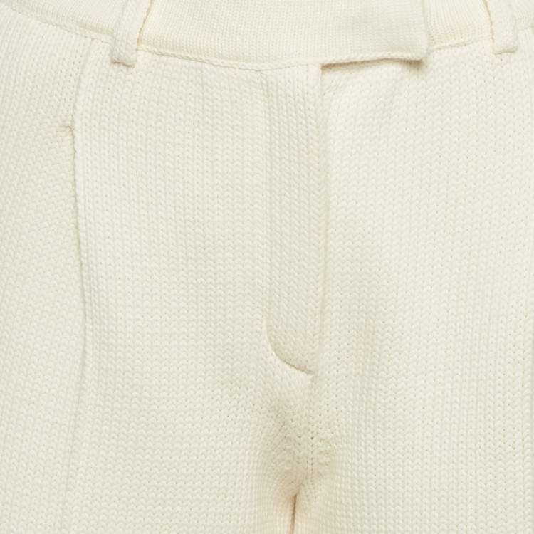 Pre Owned Fendi Beige Cotton Knit Wide-Leg Trousers S