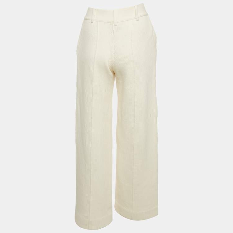 Pre Owned Fendi Beige Cotton Knit Wide-Leg Trousers S