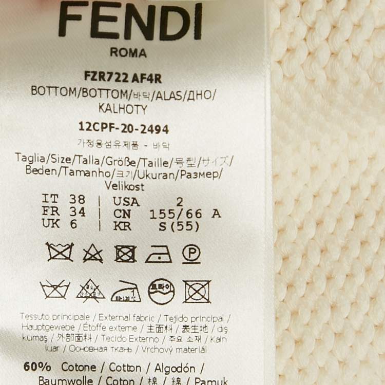 Pre Owned Fendi Beige Cotton Knit Wide-Leg Trousers S