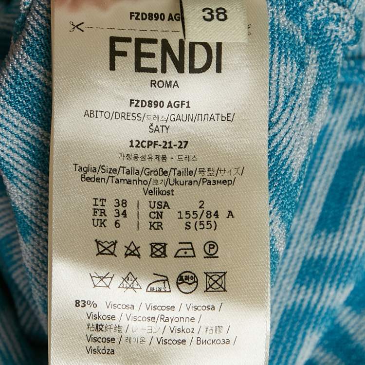 Pre Owned Fendi Blue/White Zucca Jacquard Knit Bodycon Midi Dress S