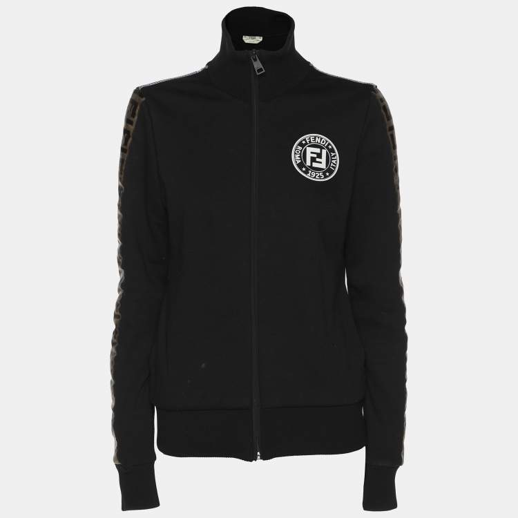 Pre Owned Fendi Black Cotton Knit Fendi Logo Track Jacket S