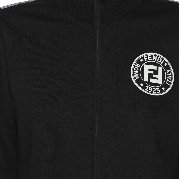 Pre Owned Fendi Black Cotton Knit Fendi Logo Track Jacket S