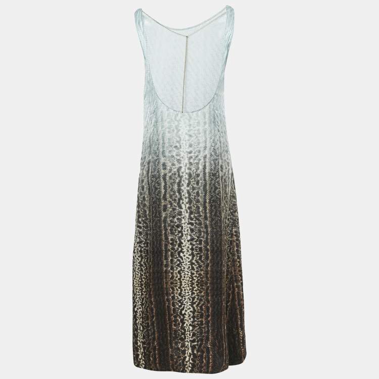 Pre Owned Fendi Blue Gradient Print Silk Chain Detail Sleeveless Aruf Maxi Dress S