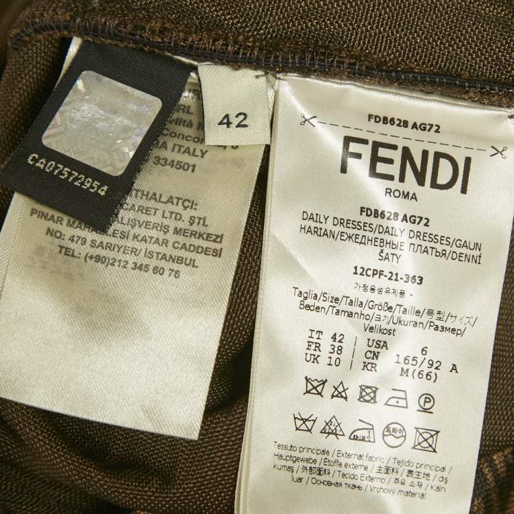 Pre Owned Fendi x Sarah Coleman Brown FF Vertigo Jersey Twist Detail Mini Dress M