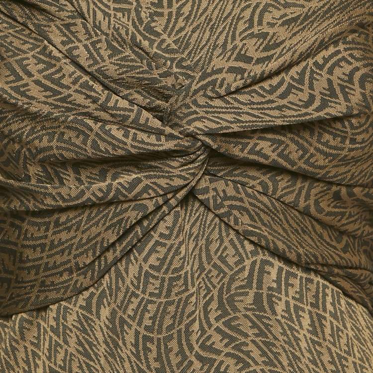 Pre Owned Fendi x Sarah Coleman Brown FF Vertigo Jersey Twist Detail Mini Dress M