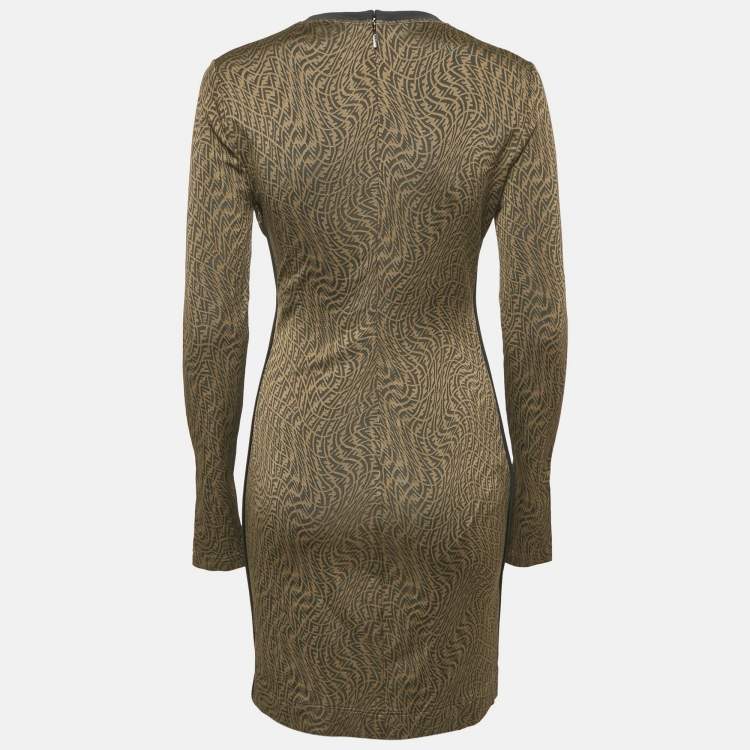 Pre Owned Fendi x Sarah Coleman Brown FF Vertigo Jersey Twist Detail Mini Dress M