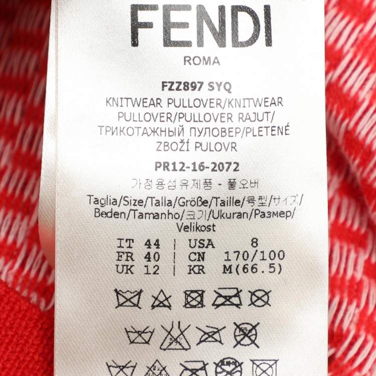 Pre Owned Fendi Red/White Check Knit Wool Cotton Applique Sweater M